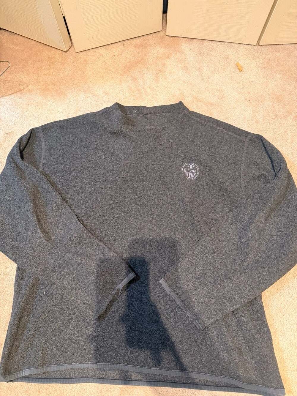 Vintage CCM Edmonton Oilers Fleece Crewneck Sweatshirt Grey Sz XL (i)